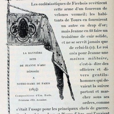"The field of it was sown with lilies, and therein was our Lord holding the world, with two angels, one on either hand. It was white, and on it there were written the names Jhesus Maria, and it was fringed with silk." In Her Own Words, p. 26