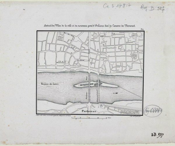 Extract of map of the city and the new Orleans bridge, based on the work of Perronet
